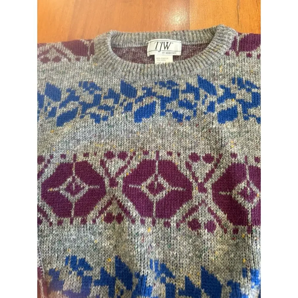 Grandpa‎ Sweater Southwest Vintage 90s Medium Aztec Navajo Grunge Floral Wool